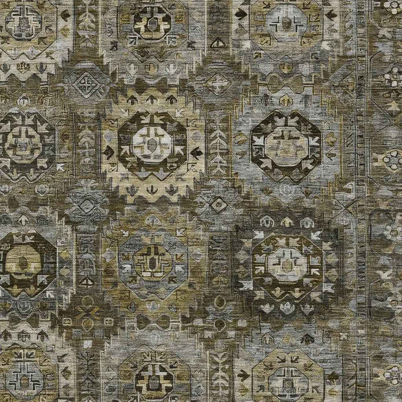 10' X 14' Brown Charcoal And Beige Medallion Washable Indoor Outdoor Area Rug