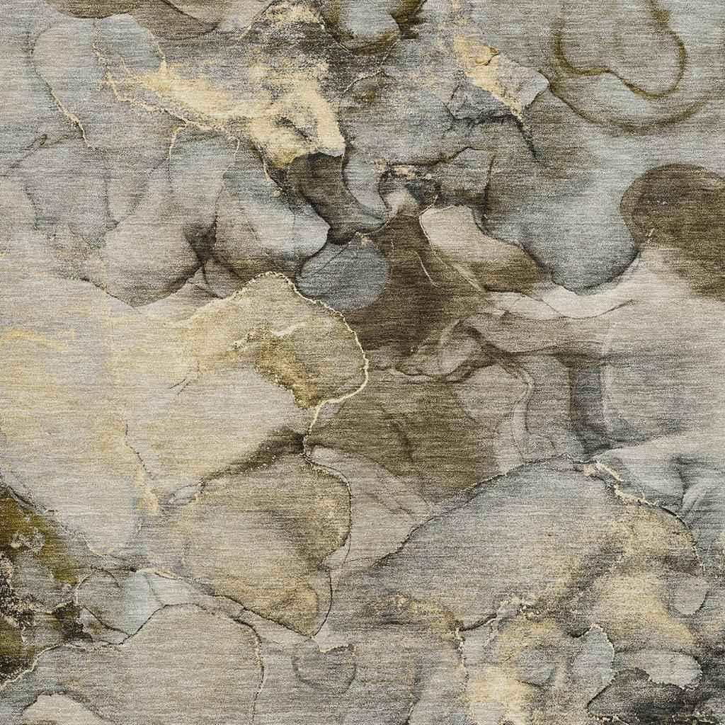 8' X 10' Pewter And Gold Abstract Washable Indoor Outdoor Area Rug