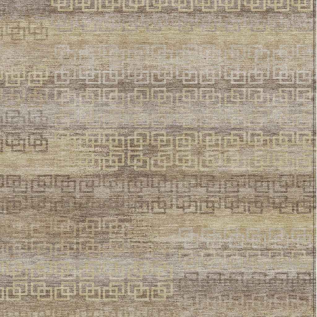 10' X 14' Beige And Wheat Striped Washable Indoor Outdoor Area Rug