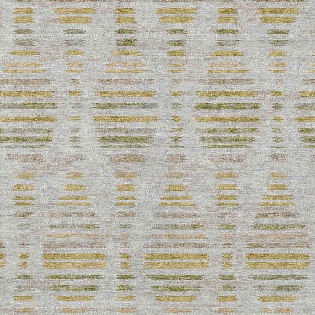 8' X 10' Ivory And Gold Striped Washable Indoor Outdoor Area Rug