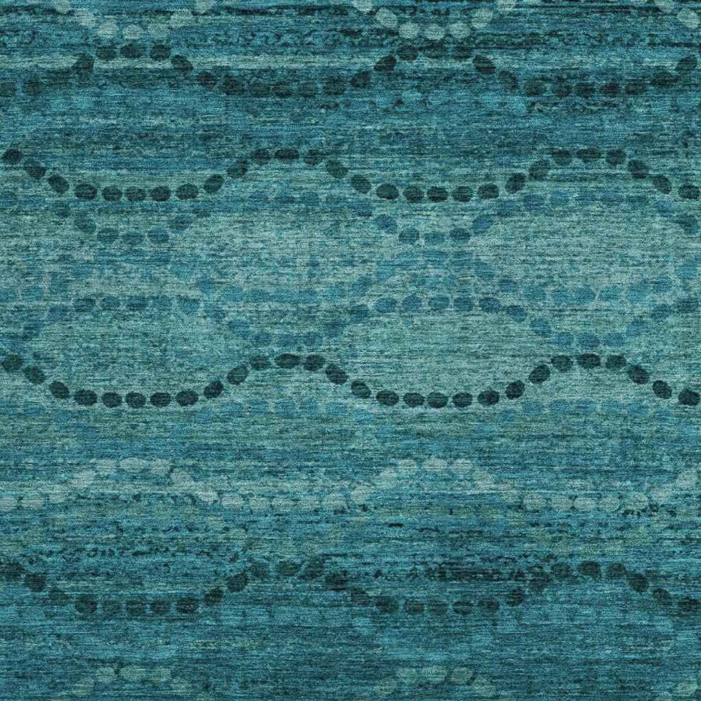 9' X 12' Turquoise And Aqua Ogee Washable Indoor Outdoor Area Rug