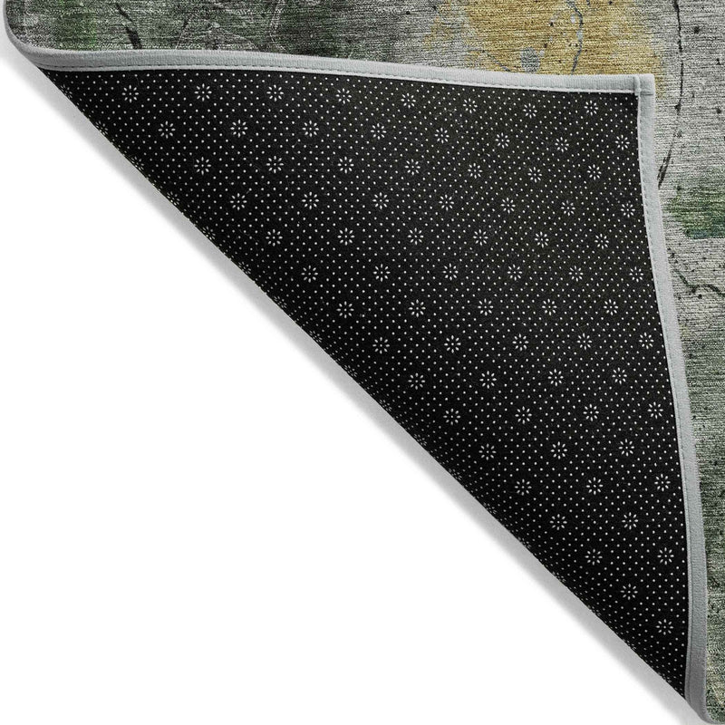 8' Pewter And Gold Round Abstract Washable Indoor Outdoor Area Rug