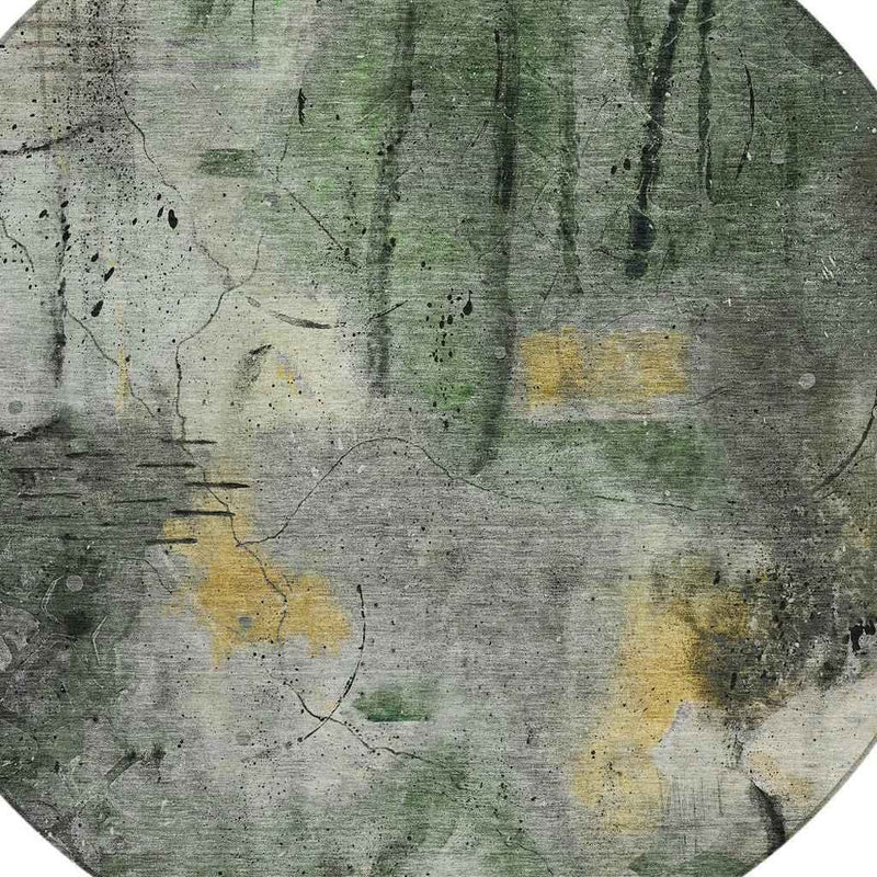 8' Pewter And Gold Round Abstract Washable Indoor Outdoor Area Rug