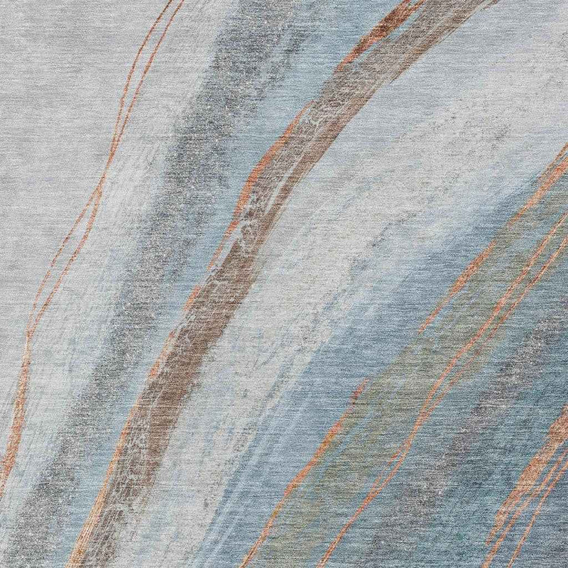 8' X 10' Blue And Copper Abstract Washable Indoor Outdoor Area Rug