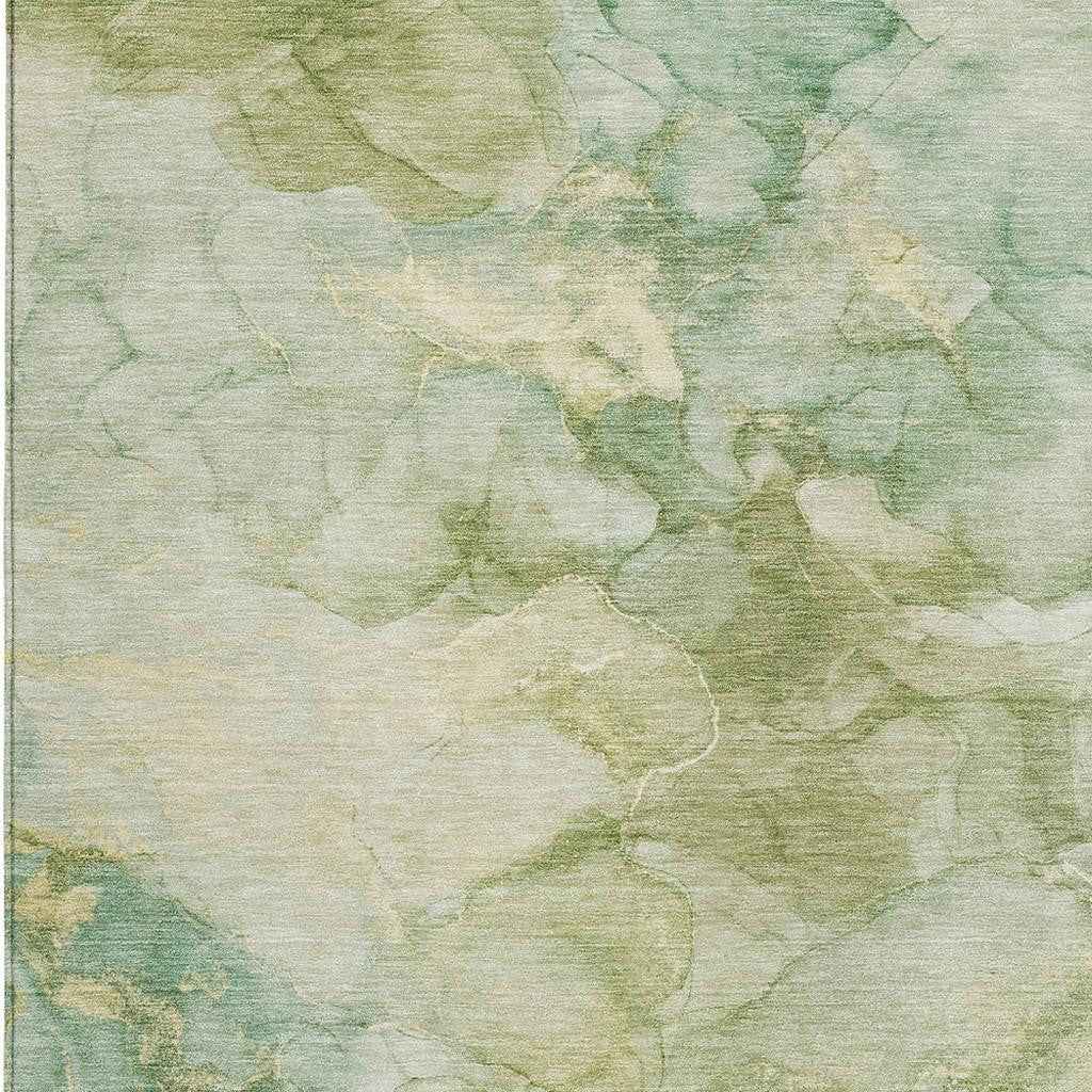 10' X 14' Artichoke Green And Beige Abstract Washable Indoor Outdoor Area Rug