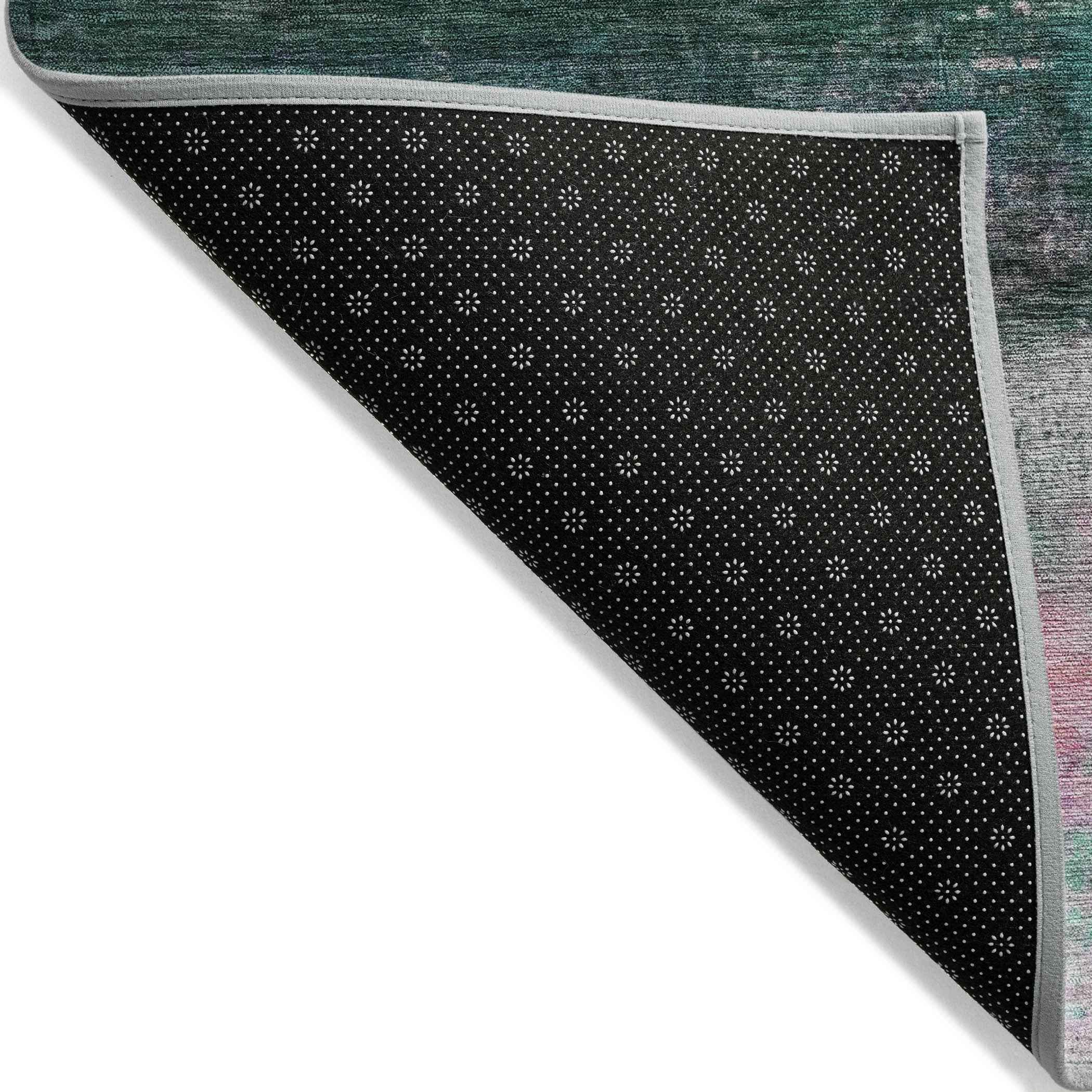 8' Green Blush And Ivory Round Abstract Washable Indoor Outdoor Area Rug