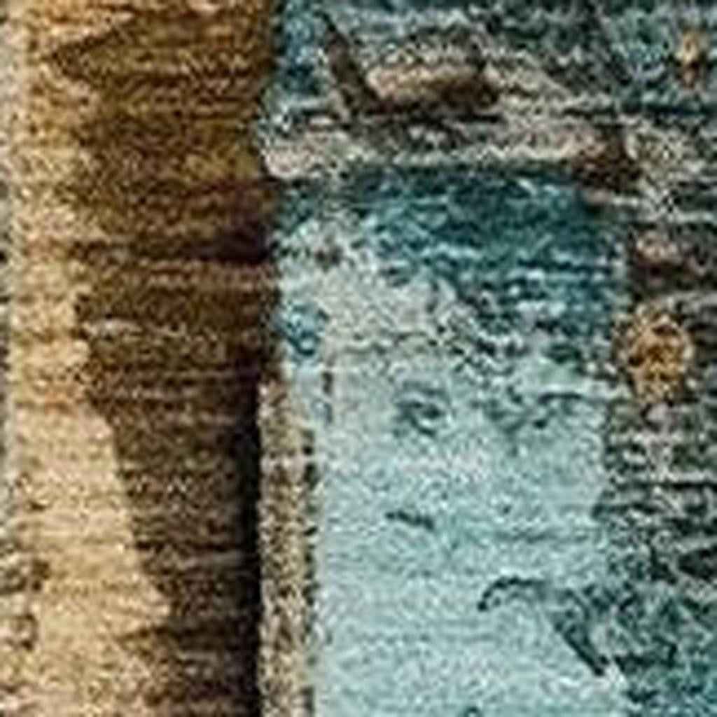 3' X 5' Beige And Teal Blue Abstract Washable Indoor Outdoor Area Rug