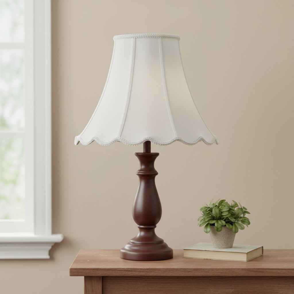 White Linen Piped Bell Lamp Shade