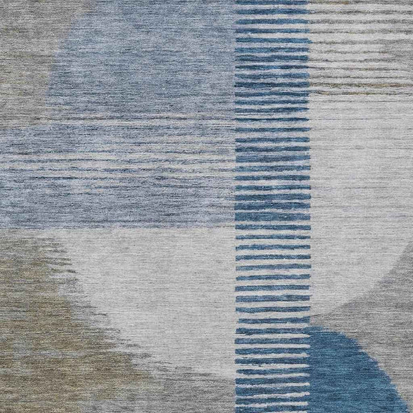 8' X 10' Denim Blue And Ivory Geometric Washable Indoor Outdoor Area Rug