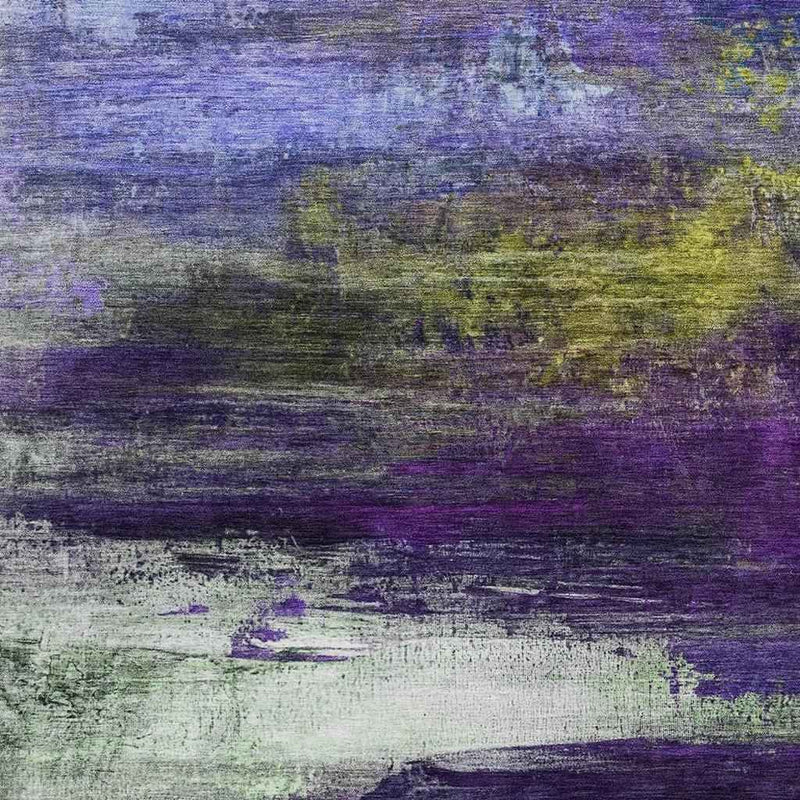 5' X 8' Purple Yellow And Ivory Abstract Washable Indoor Outdoor Area Rug