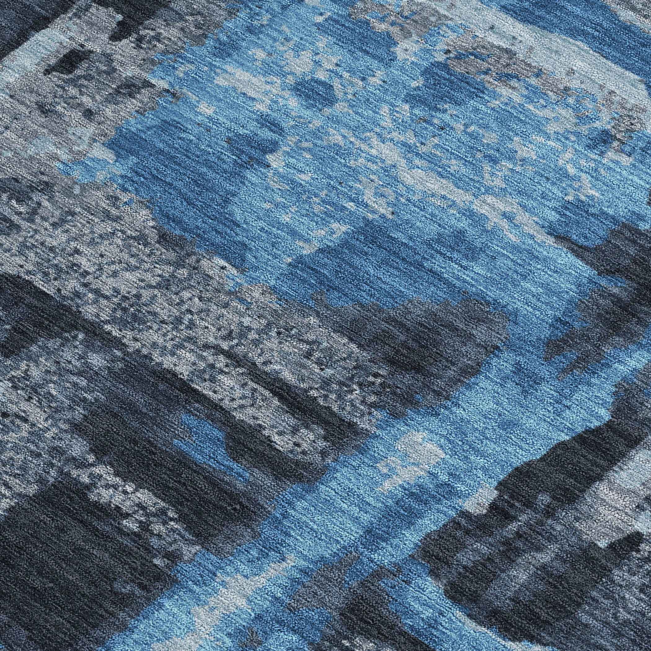 3' X 5' Black And Blue Abstract Washable Indoor Outdoor Area Rug