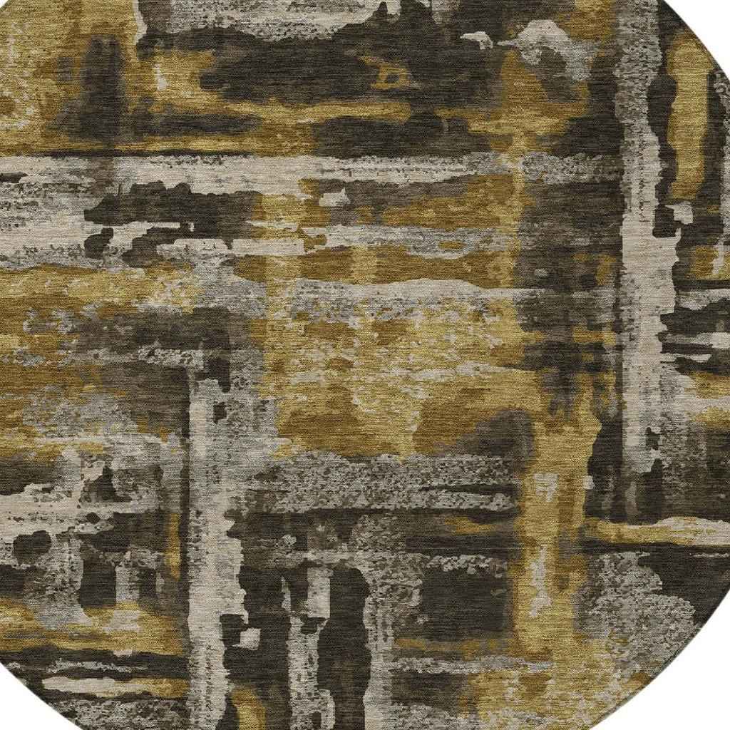 8' Coffee And Taupe Round Abstract Washable Indoor Outdoor Area Rug