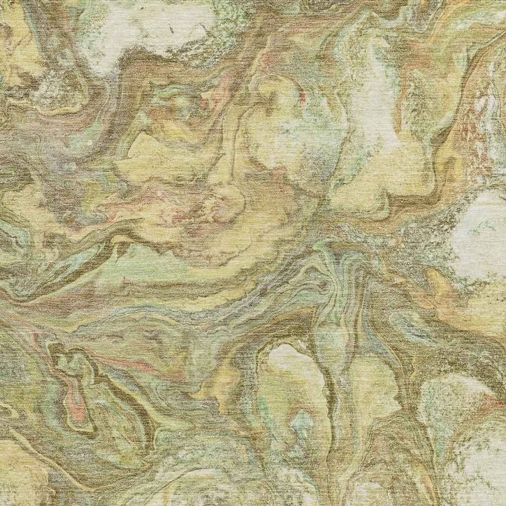 3' X 5' Gold And Taupe Abstract Washable Indoor Outdoor Area Rug