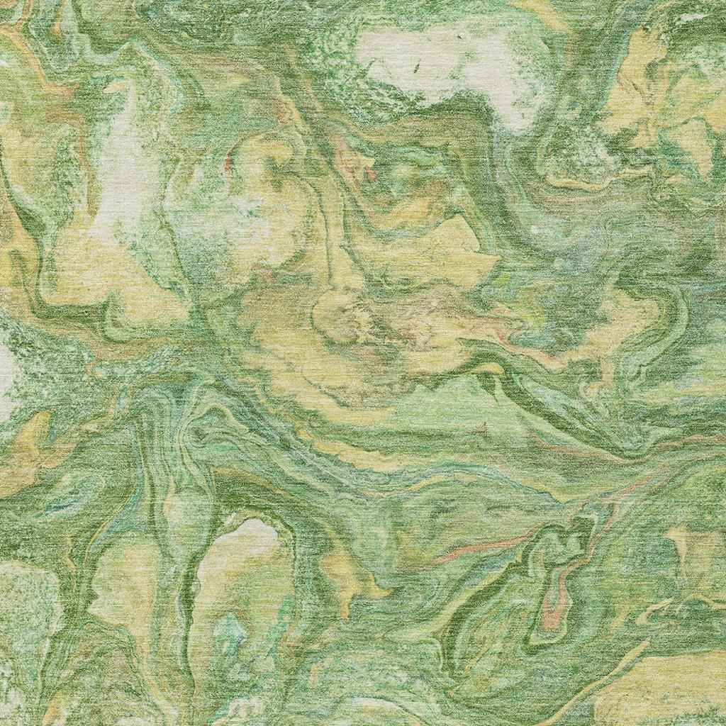 5' X 8' Green And Gold Abstract Washable Indoor Outdoor Area Rug