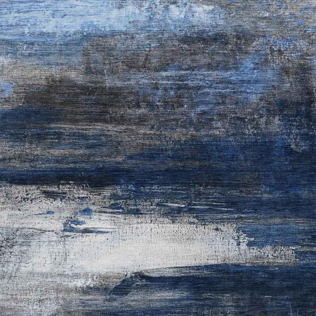 9' X 12' Navy Blue Charcoal And Ivory Abstract Washable Indoor Outdoor Area Rug