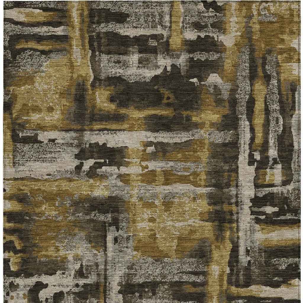 8' X 10' Coffee And Taupe Abstract Washable Indoor Outdoor Area Rug