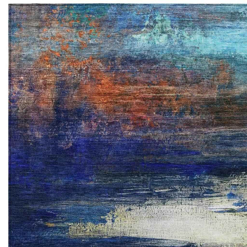 10' X 14' Blue Rust And Pink Abstract Washable Indoor Outdoor Area Rug