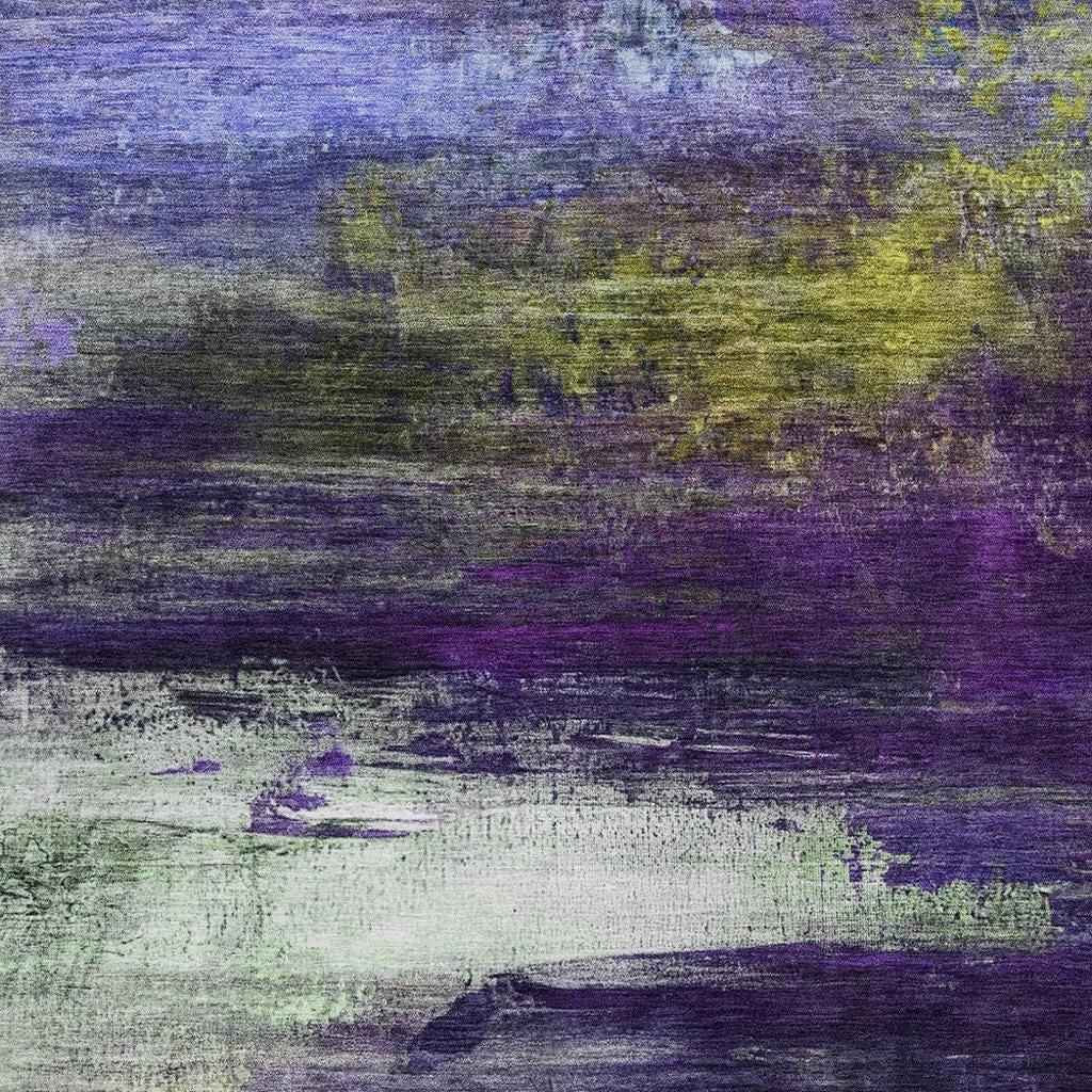 8' X 10' Purple Yellow And Ivory Abstract Washable Indoor Outdoor Area Rug