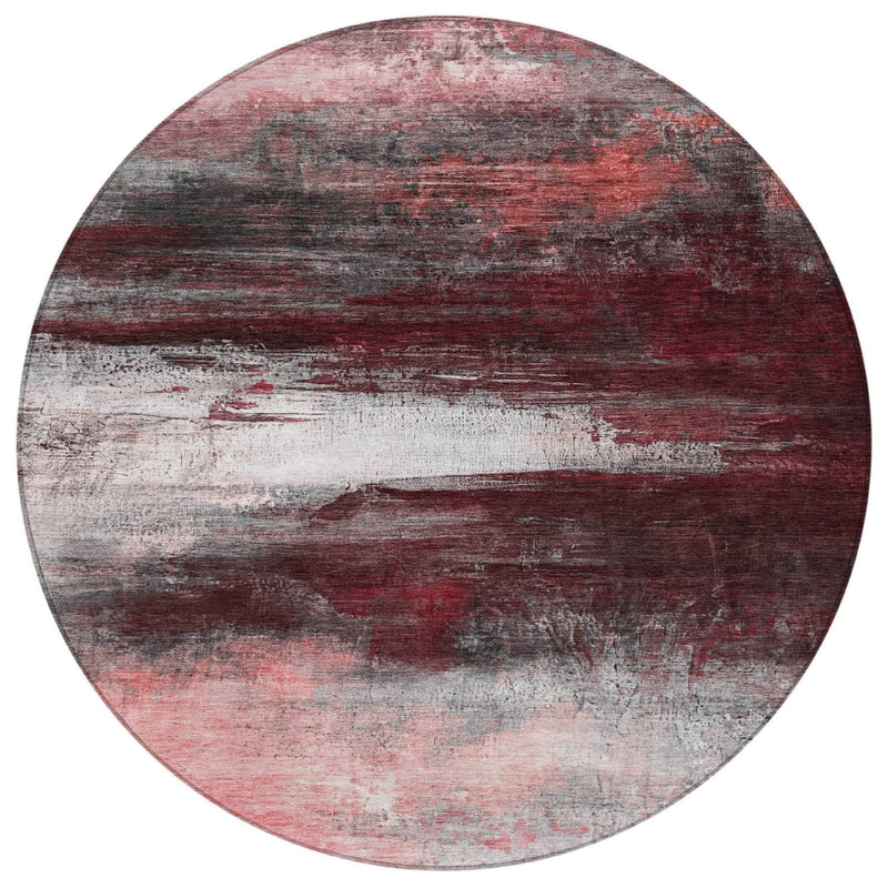 8' Merlot Charcoal And Ivory Round Abstract Washable Indoor Outdoor Area Rug