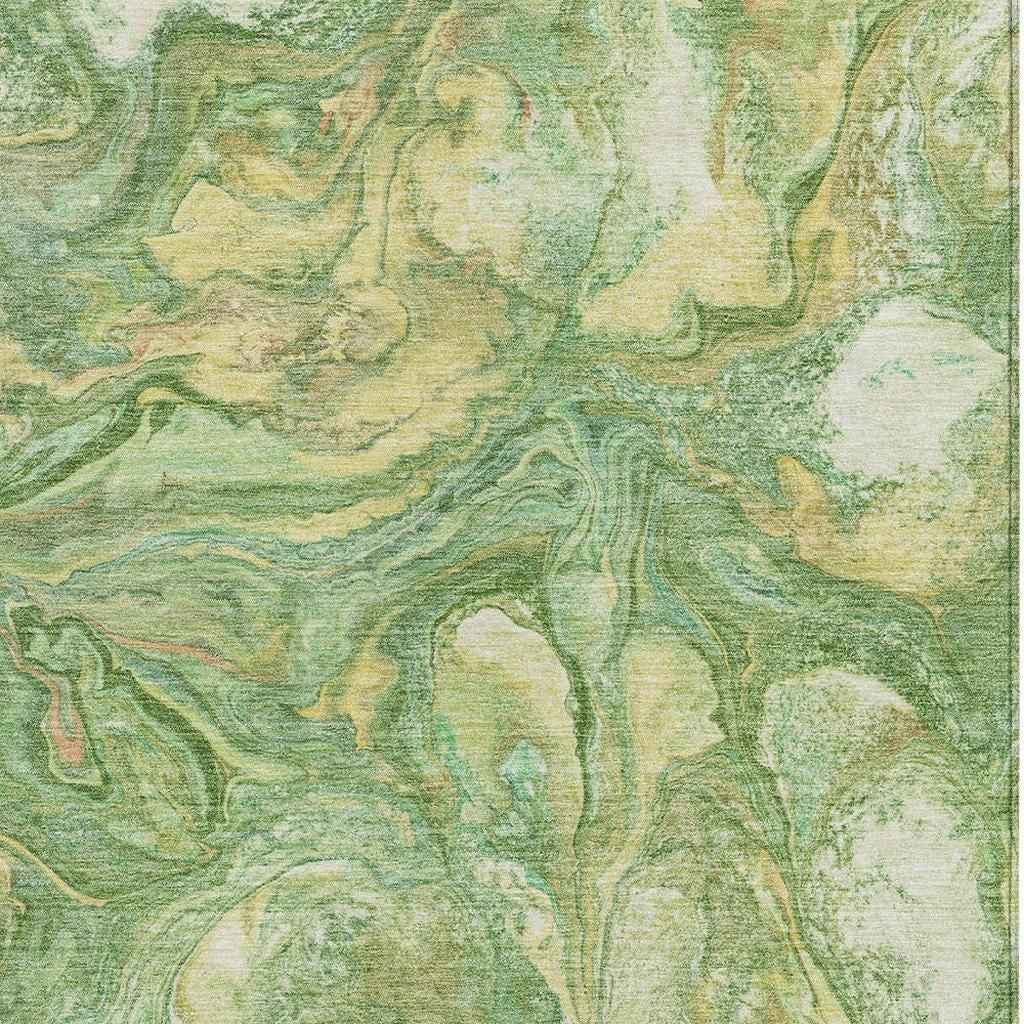 3' X 5' Green And Gold Abstract Washable Indoor Outdoor Area Rug