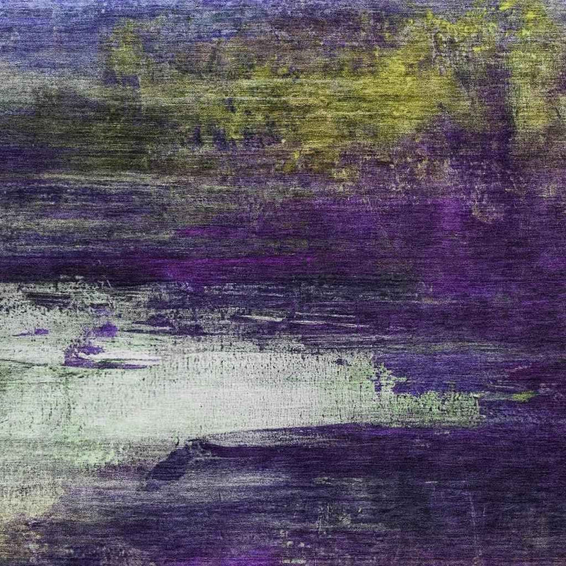 3' X 5' Purple Yellow And Ivory Abstract Washable Indoor Outdoor Area Rug