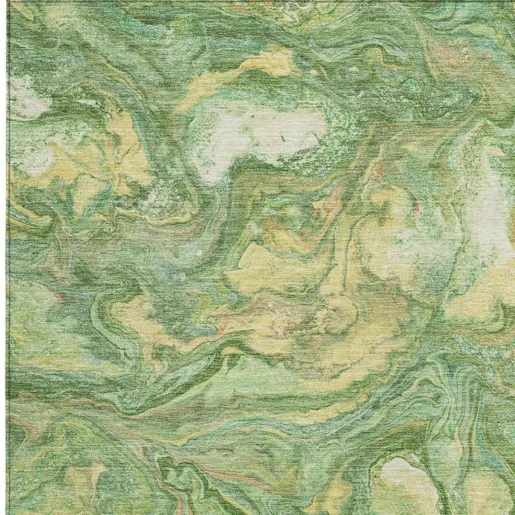 9' X 12' Green And Gold Abstract Washable Indoor Outdoor Area Rug