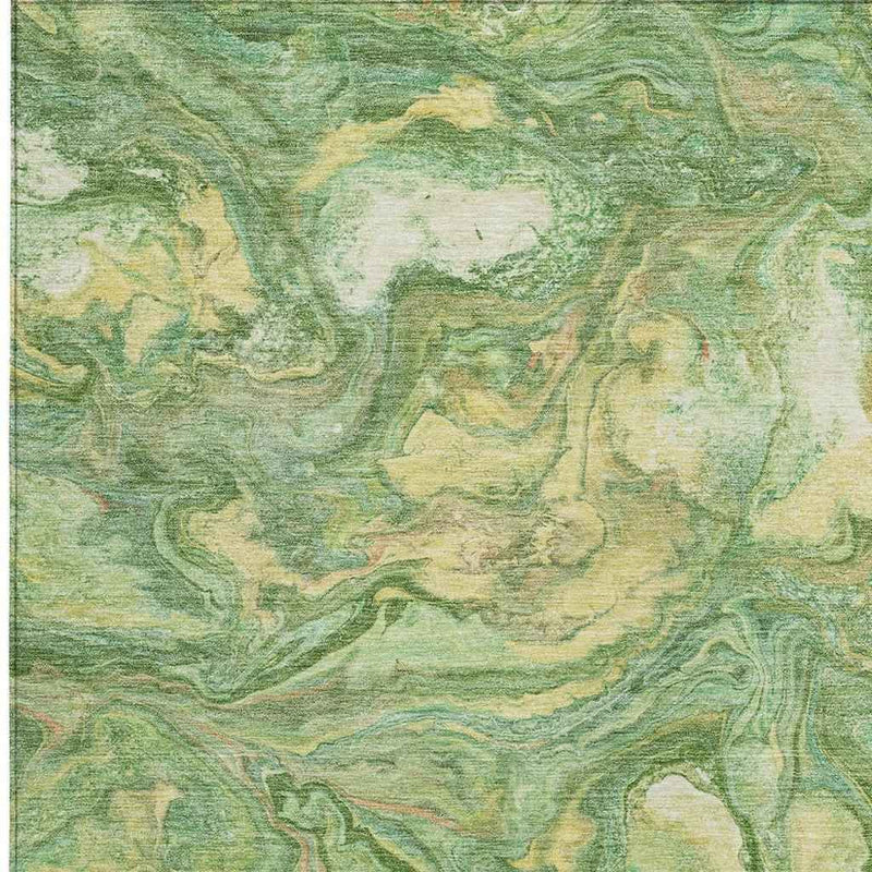 9' X 12' Green And Gold Abstract Washable Indoor Outdoor Area Rug