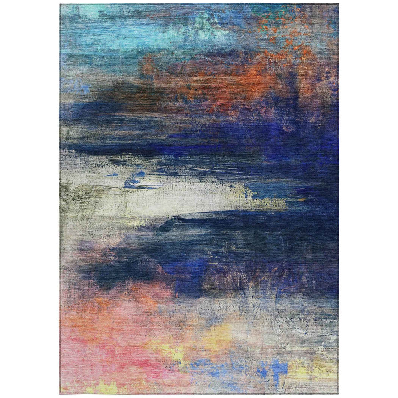 9' X 12' Blue Rust And Pink Abstract Washable Indoor Outdoor Area Rug