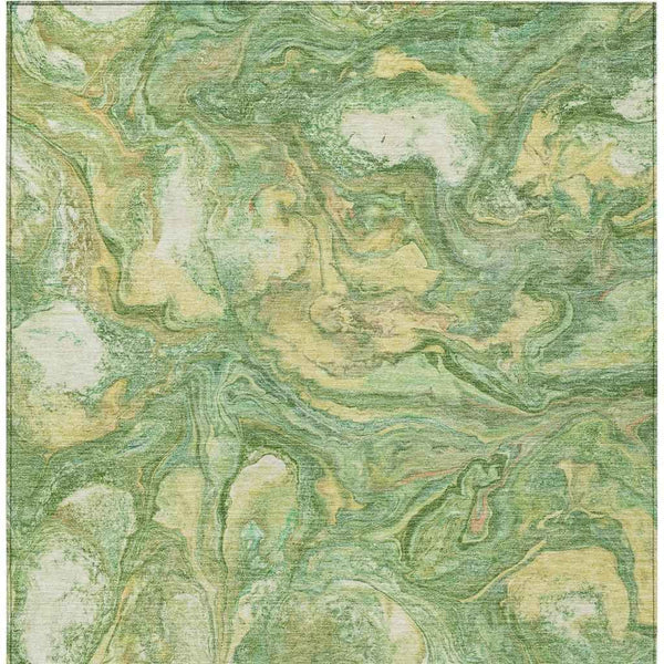 8' X 10' Green And Gold Abstract Washable Indoor Outdoor Area Rug