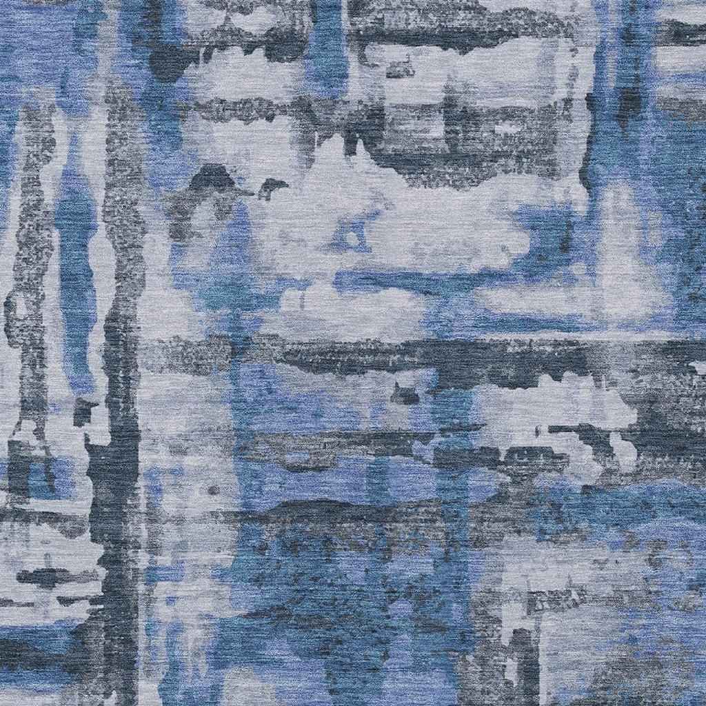 8' X 10' Blue And Gray Abstract Washable Indoor Outdoor Area Rug