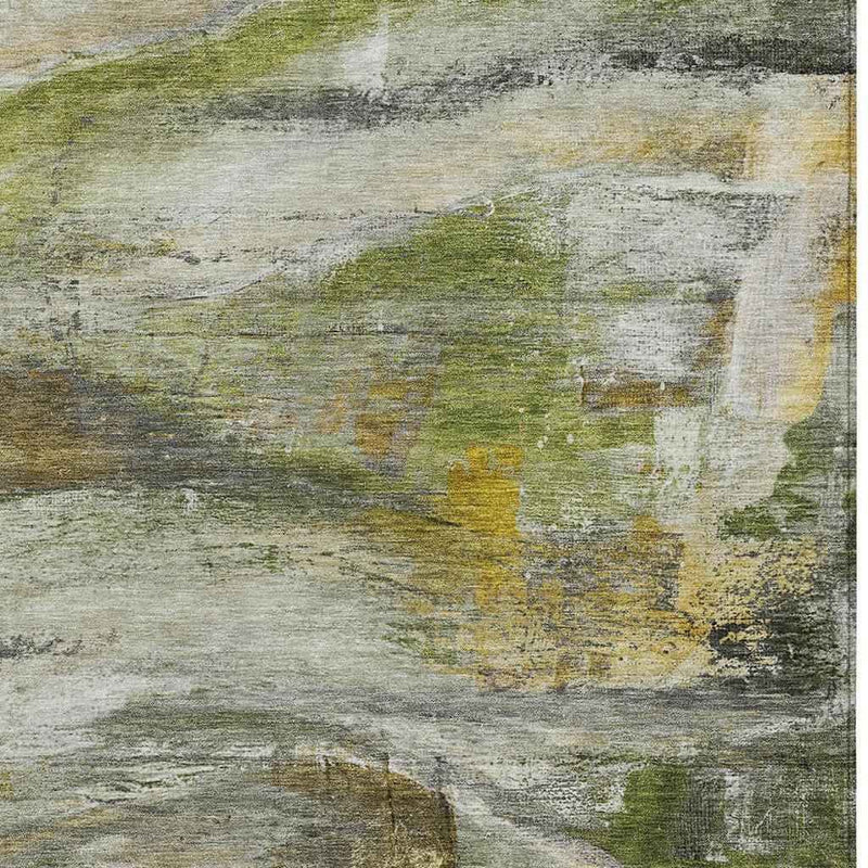 3' X 5' Olive Green Gray And Ivory Abstract Washable Indoor Outdoor Area Rug