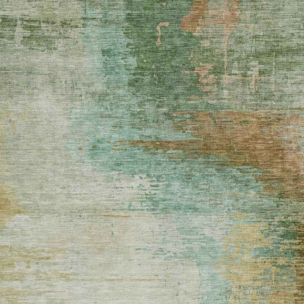 8' X 10' Artichoke Green Brown And Beige Abstract Washable Indoor Outdoor Area Rug