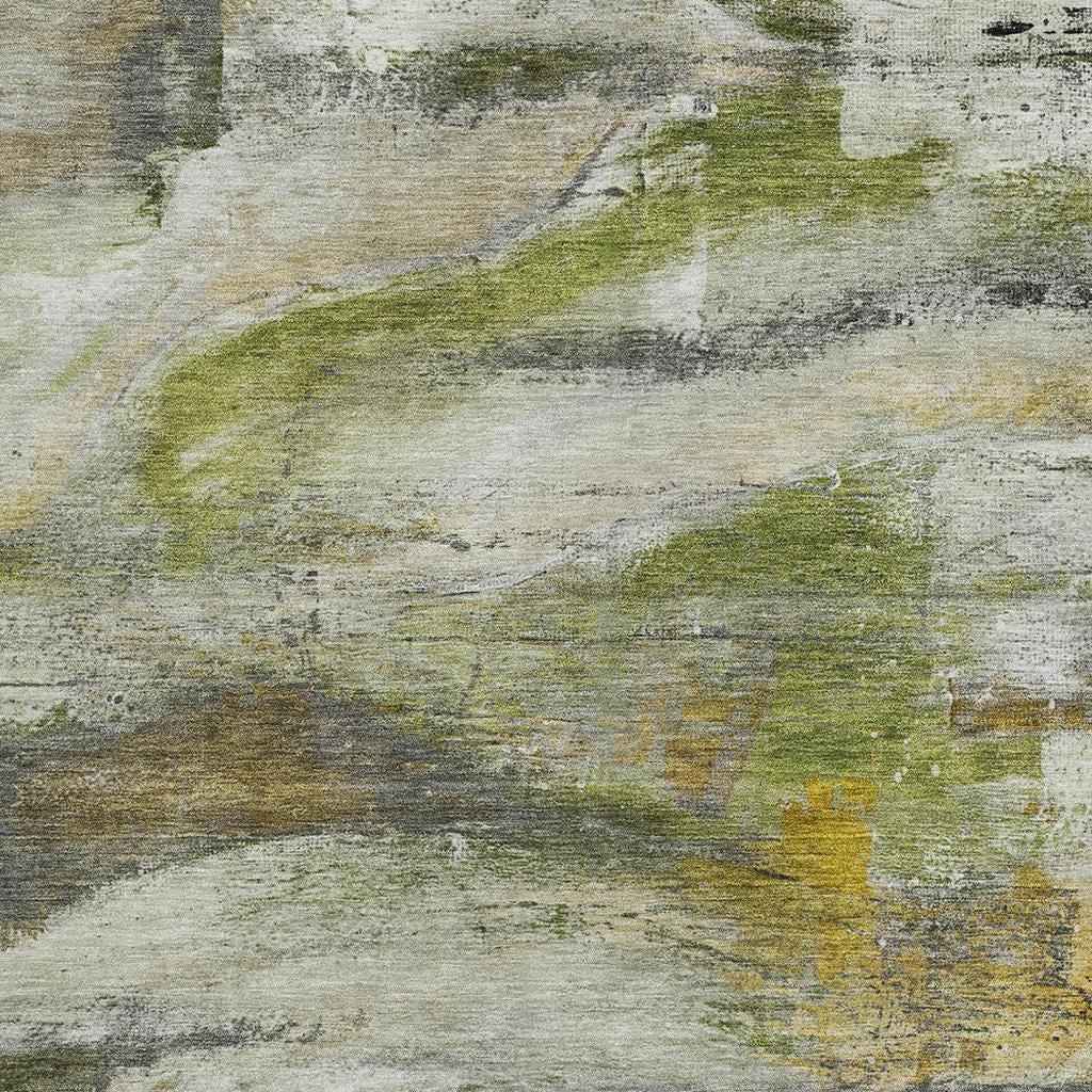 5' X 8' Olive Green Gray And Ivory Abstract Washable Indoor Outdoor Area Rug