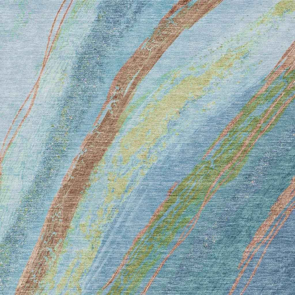 5' X 8' Blue Copper And Green Abstract Washable Indoor Outdoor Area Rug
