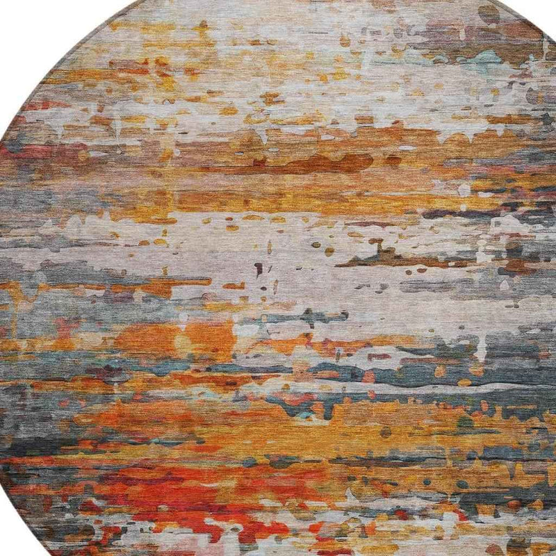 8' Terra Cotta And Beige Round Abstract Washable Indoor Outdoor Area Rug