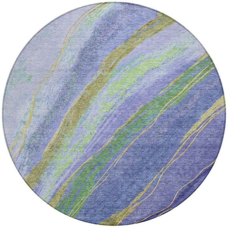 8' Purple Green And Gold Round Abstract Washable Indoor Outdoor Area Rug