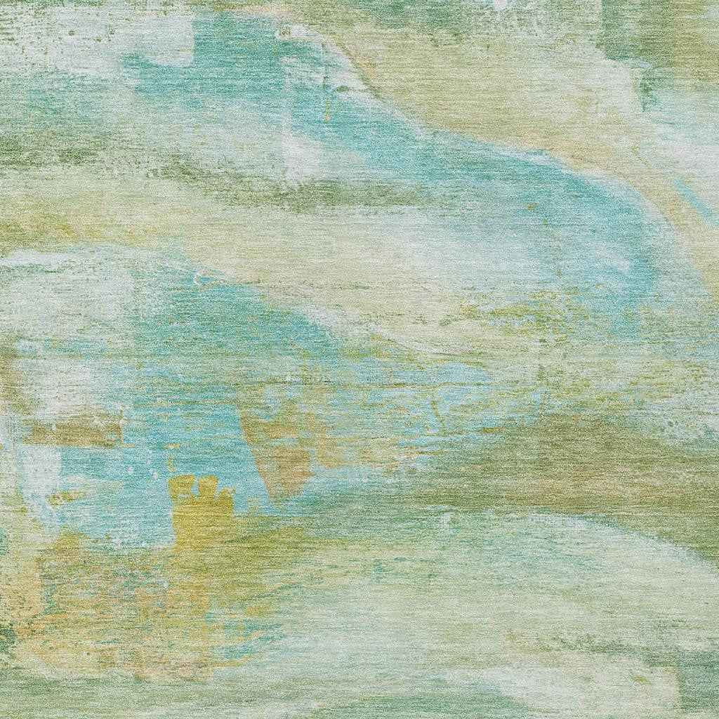 3' X 5' Green Teal Blue And Copper Abstract Washable Indoor Outdoor Area Rug