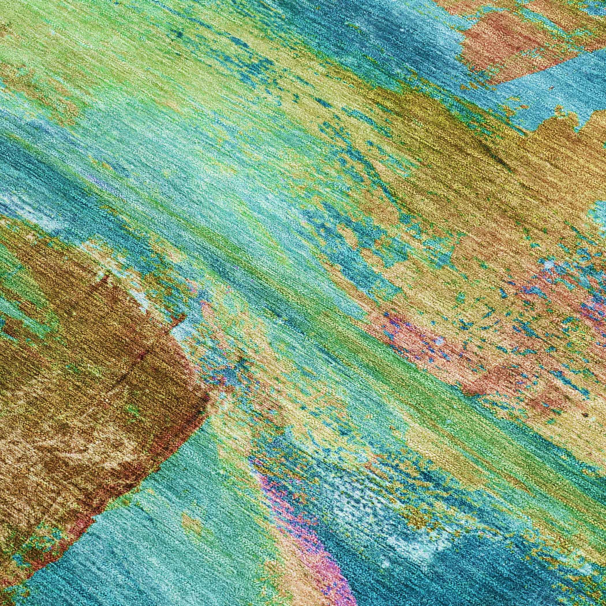 9' X 12' Teal Blue Lime Green And Blush Abstract Washable Indoor Outdoor Area Rug