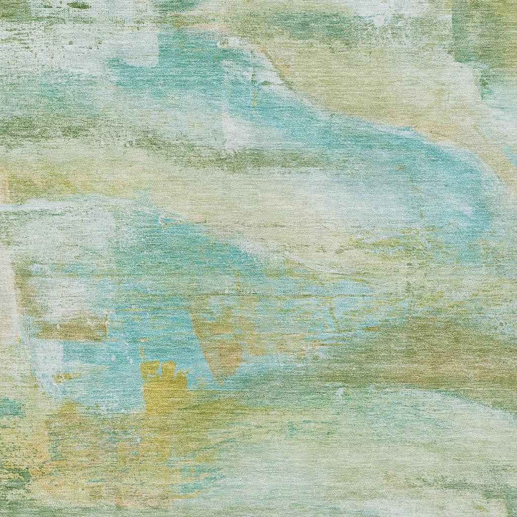 5' X 8' Green Teal Blue And Copper Abstract Washable Indoor Outdoor Area Rug