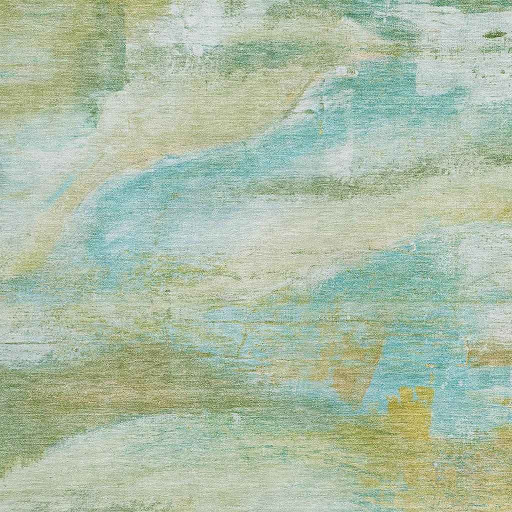 8' X 10' Green Teal Blue And Copper Abstract Washable Indoor Outdoor Area Rug