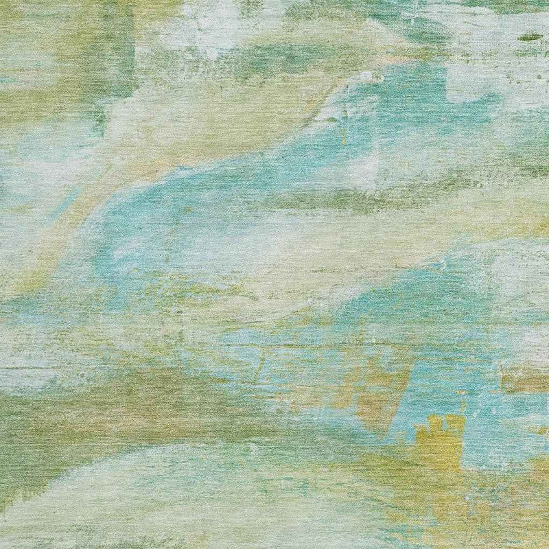 8' X 10' Green Teal Blue And Copper Abstract Washable Indoor Outdoor Area Rug