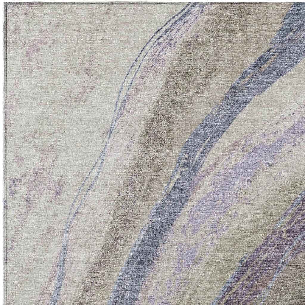 9' X 12' Brown Taupe And Purple Abstract Washable Indoor Outdoor Area Rug