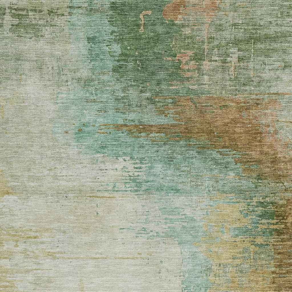 3' X 5' Artichoke Green Brown And Beige Abstract Washable Indoor Outdoor Area Rug