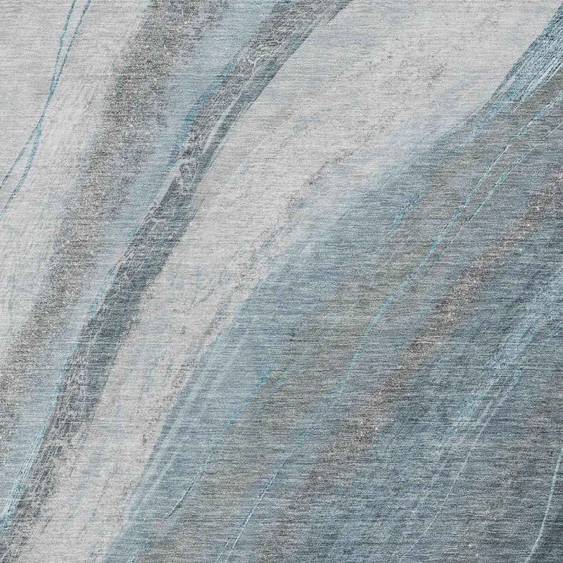 9' X 12' Teal Blue And Gray Abstract Washable Indoor Outdoor Area Rug