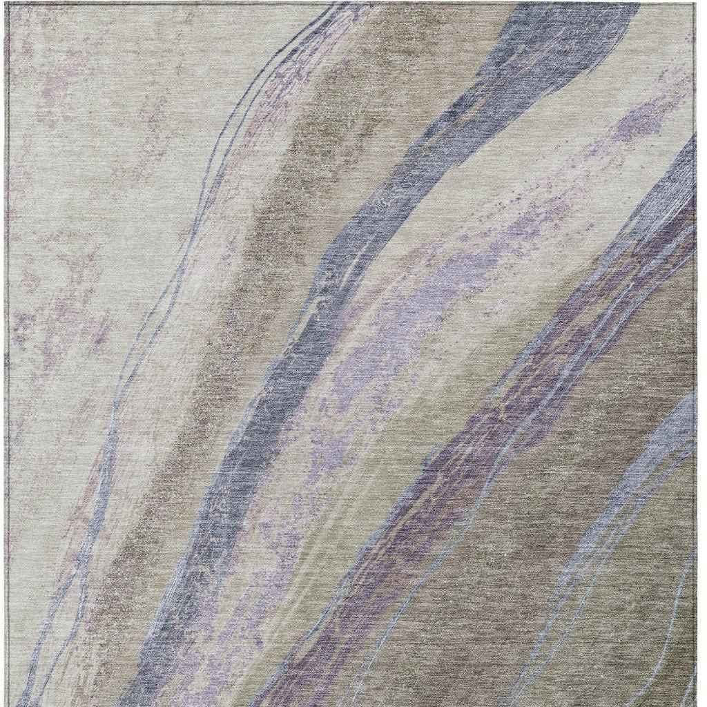 3' X 5' Brown Taupe And Purple Abstract Washable Indoor Outdoor Area Rug