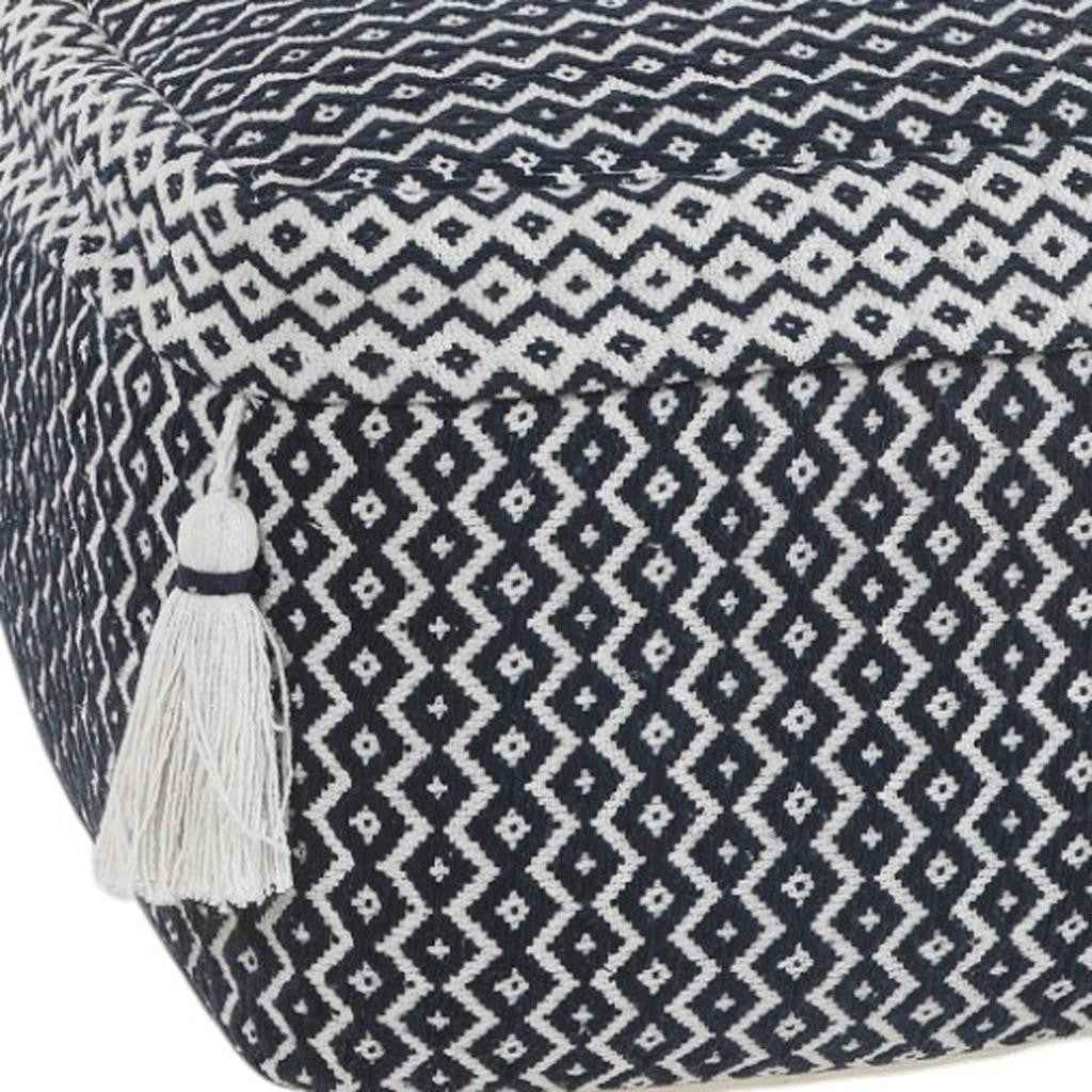 18" Blue Cotton Geometric Pouf Ottoman