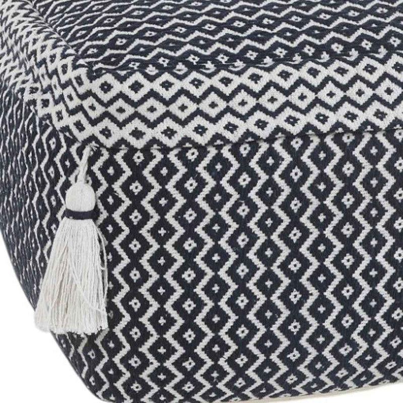 18" Blue Cotton Geometric Pouf Ottoman