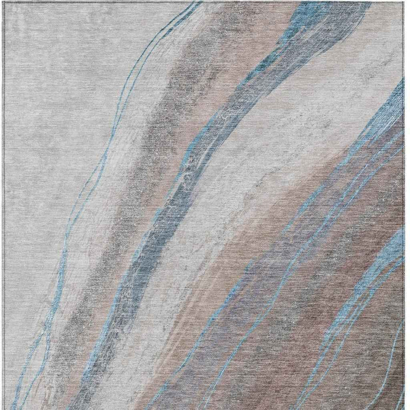 10' X 14' Brown And Teal Blue Abstract Washable Indoor Outdoor Area Rug