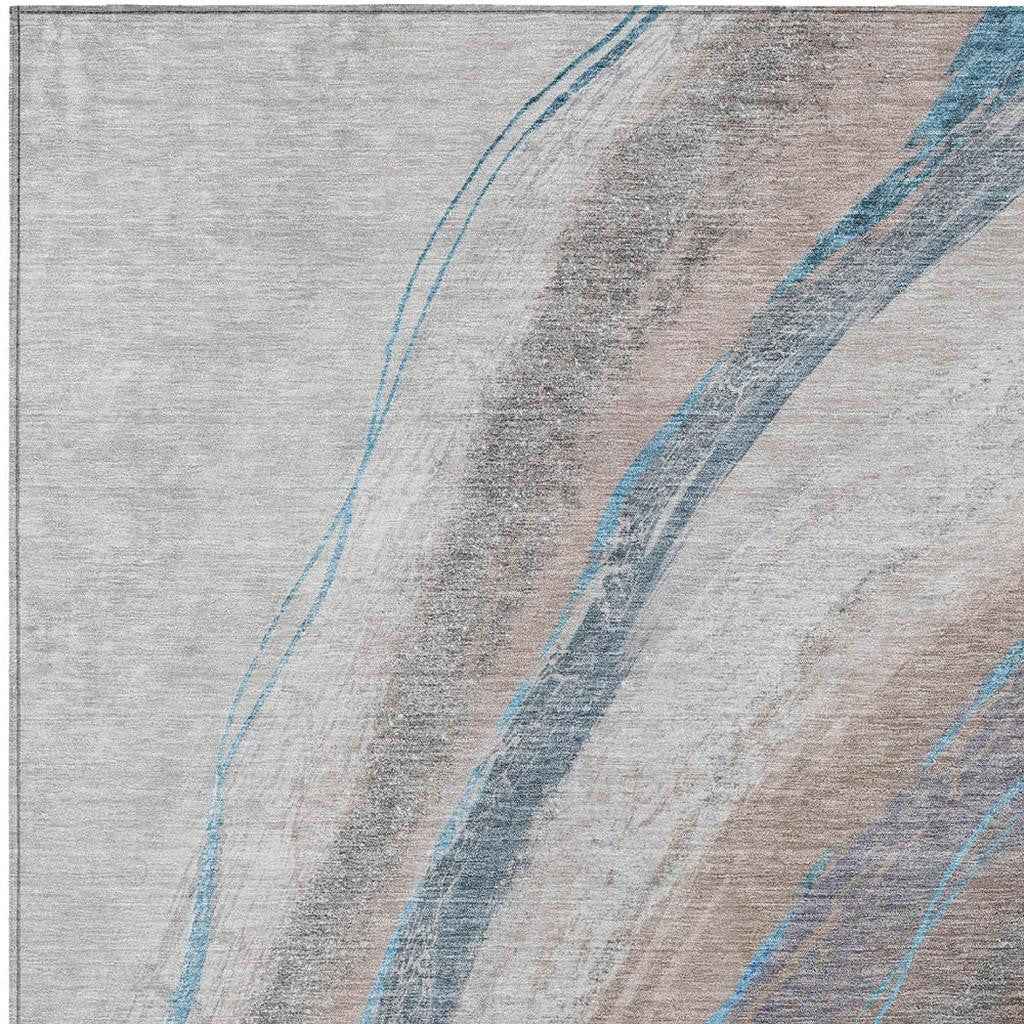 10' X 14' Brown And Teal Blue Abstract Washable Indoor Outdoor Area Rug