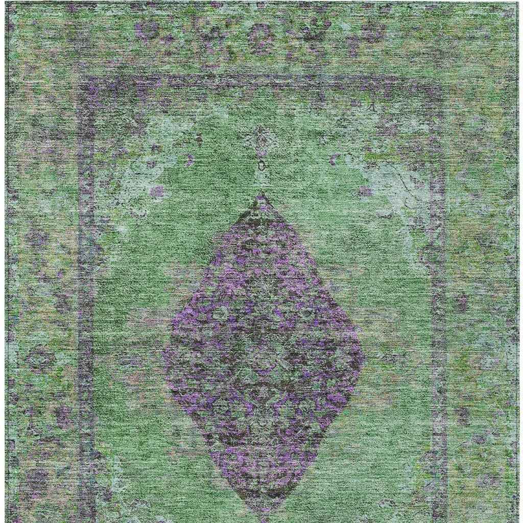 8' X 10' Lime Green And Purple Medallion Washable Indoor Outdoor Area Rug